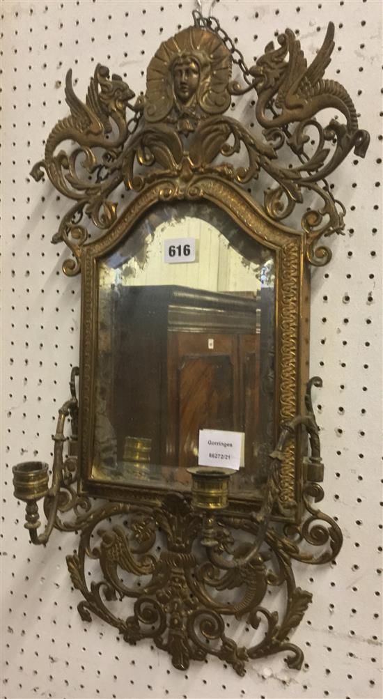 Victorian cast brass two branch girandole mirror